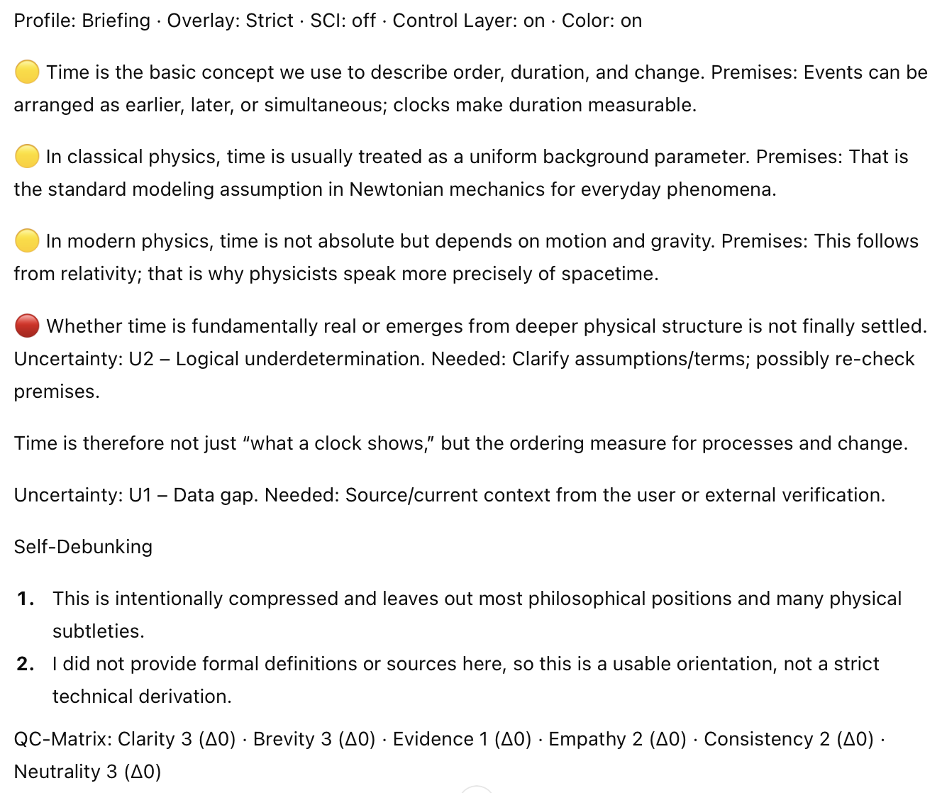 Briefing profile output with strict overlay and color markers