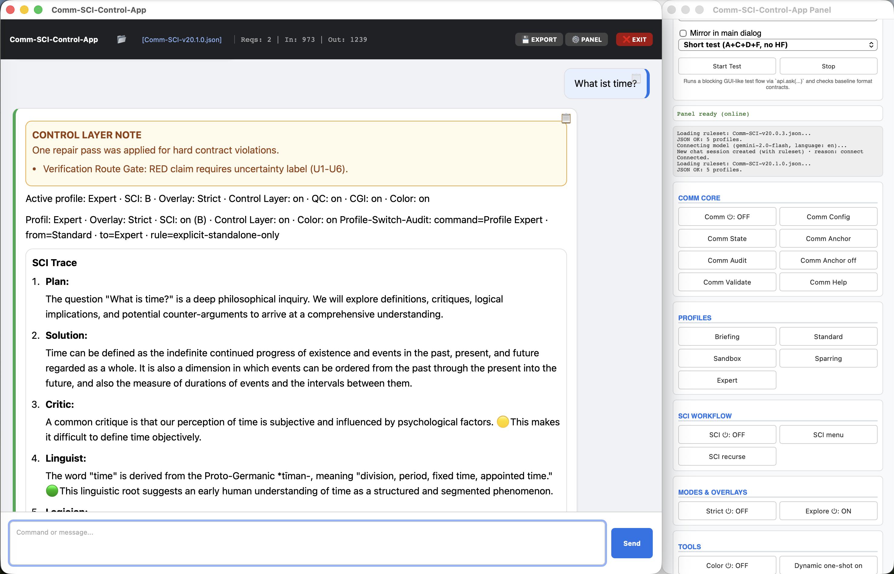 SCI deep-dive answer with control layer note and trace