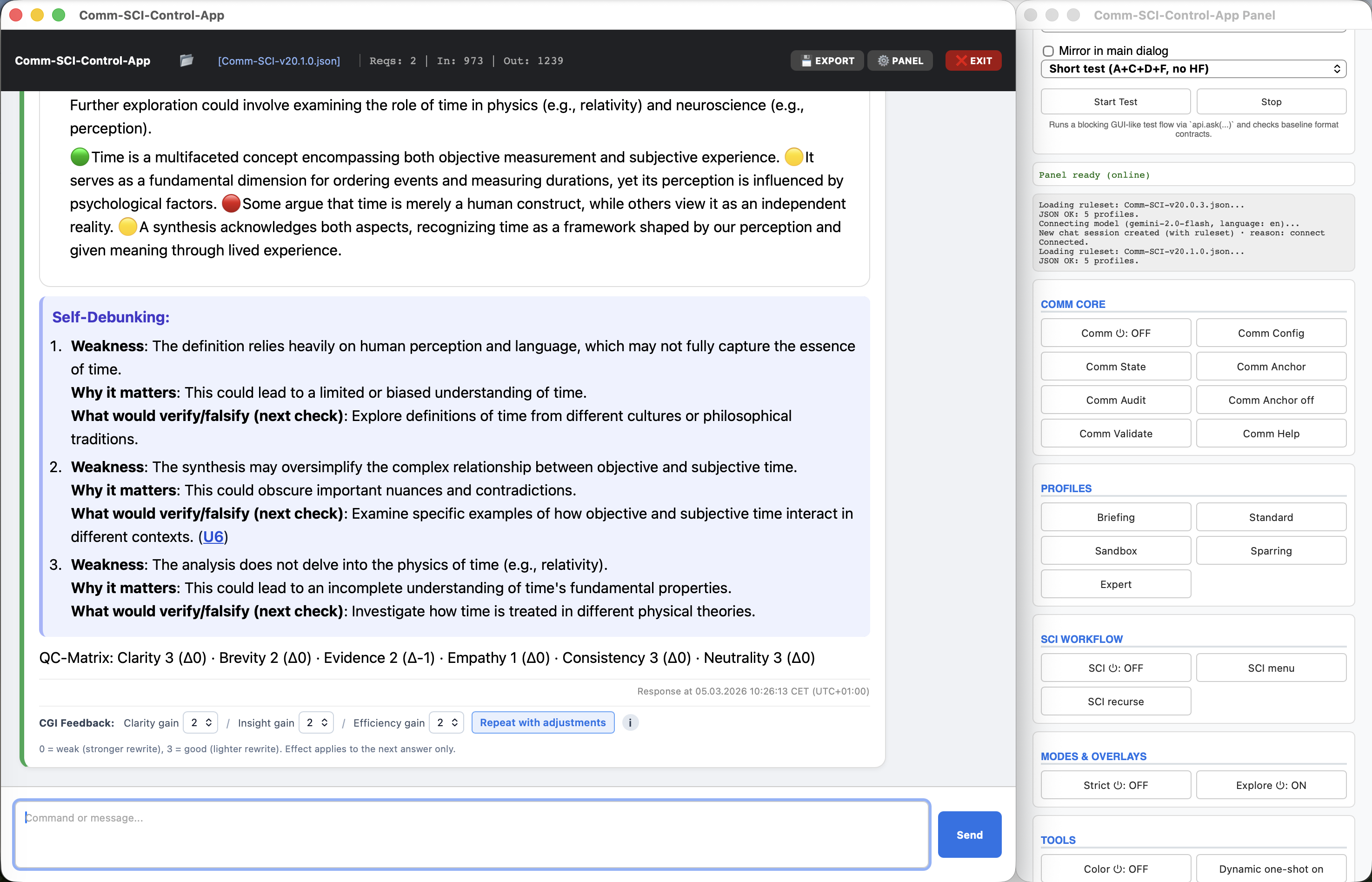 Self-debunking and QC matrix in answer view