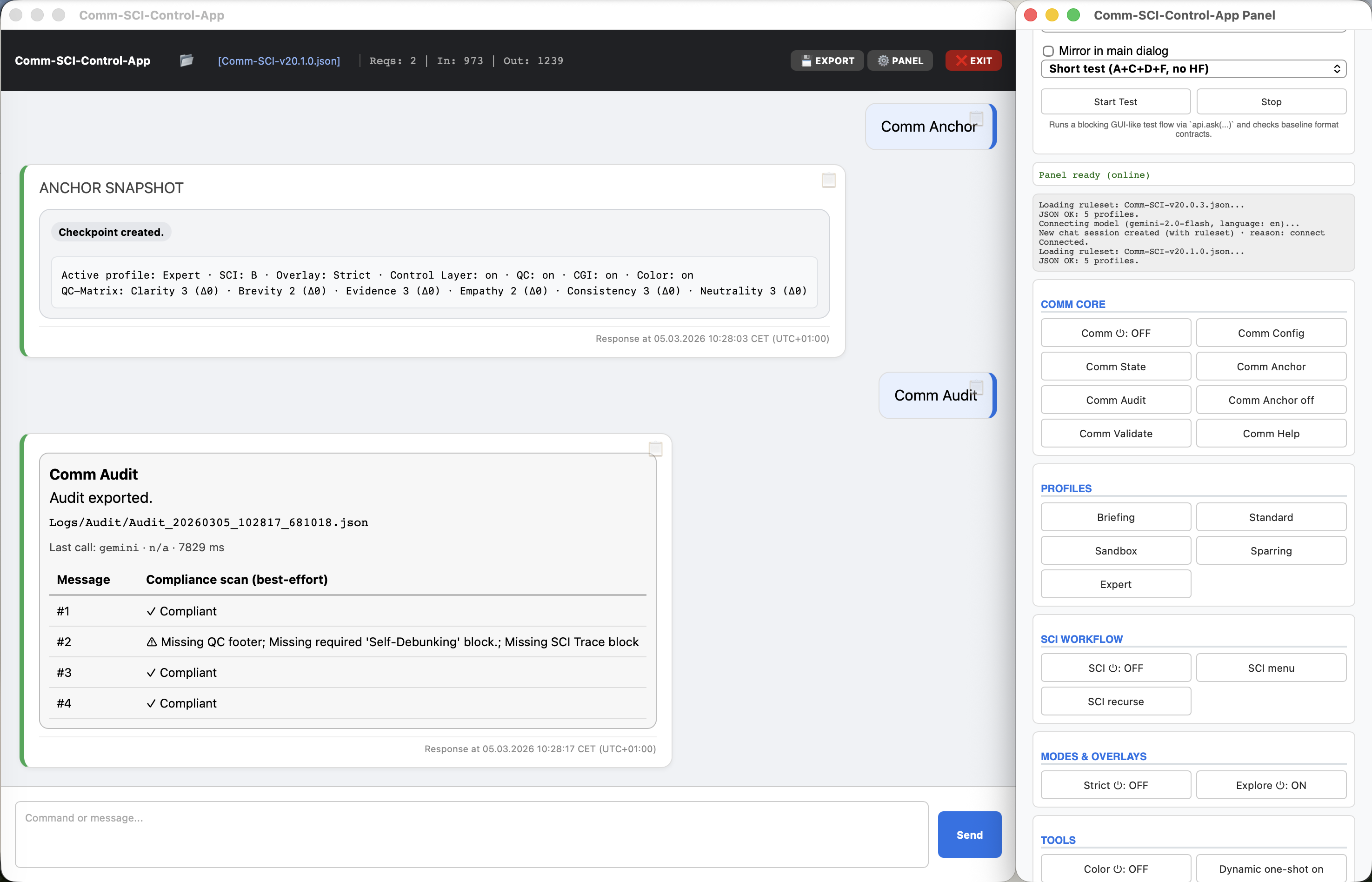 Comm Anchor snapshot and Comm Audit result